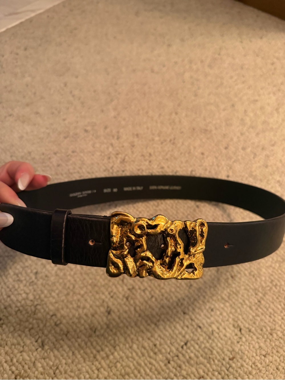 Golden Goose Gold Buckle Black Leather Belt